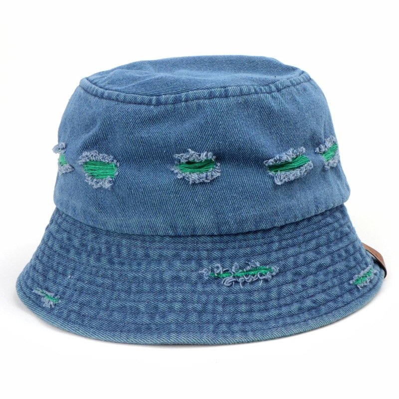Cowboy hole matching color fisherman hat female Korean version of spring and summer wash color leather label basin hat sun visor