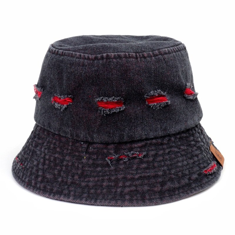 Cowboy hole matching color fisherman hat female Korean version of spring and summer wash color leather label basin hat sun visor