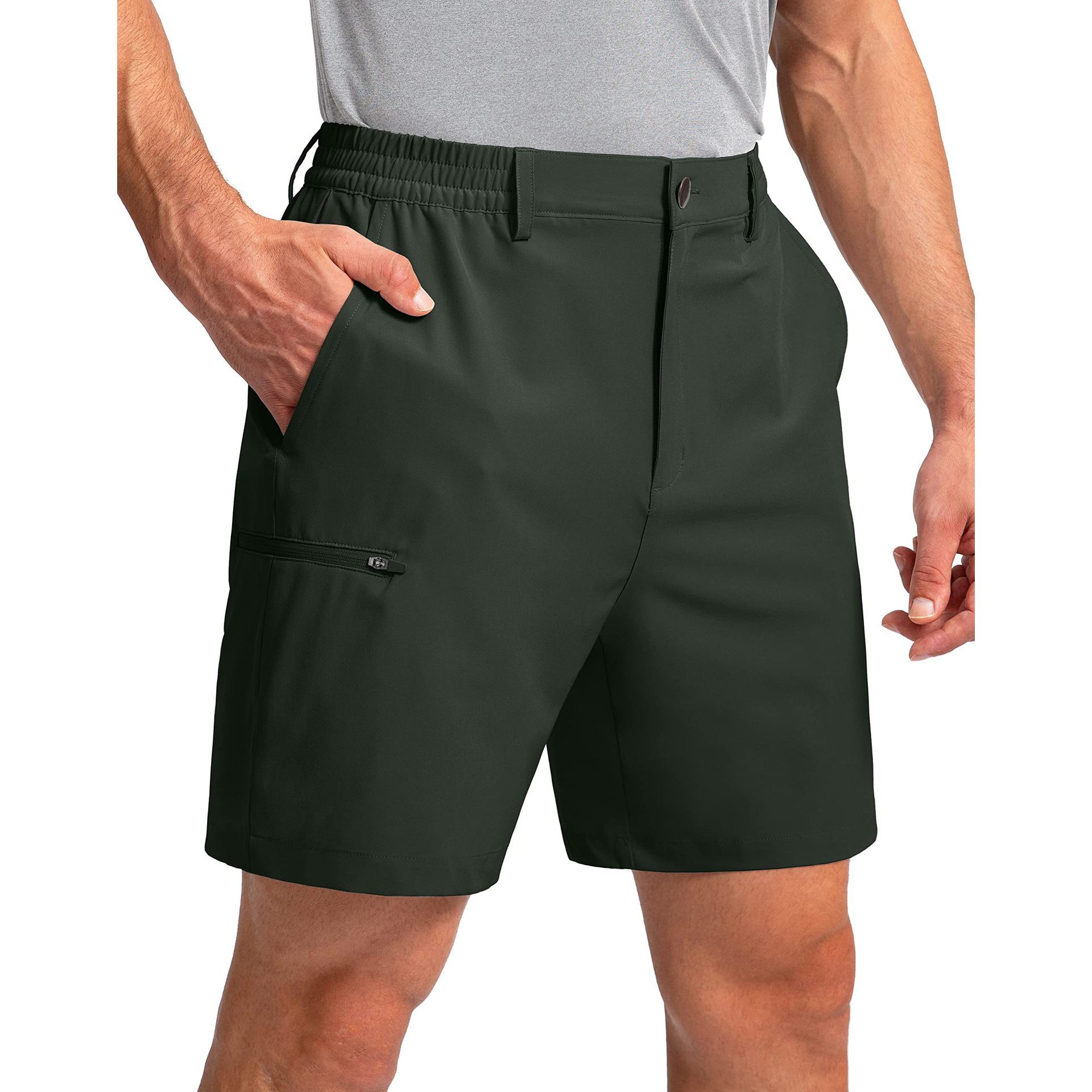100% Polyester 6 pocket cargo shorts men half pants 5 inch elastic waist stretch hiking golf apparel shorts for men