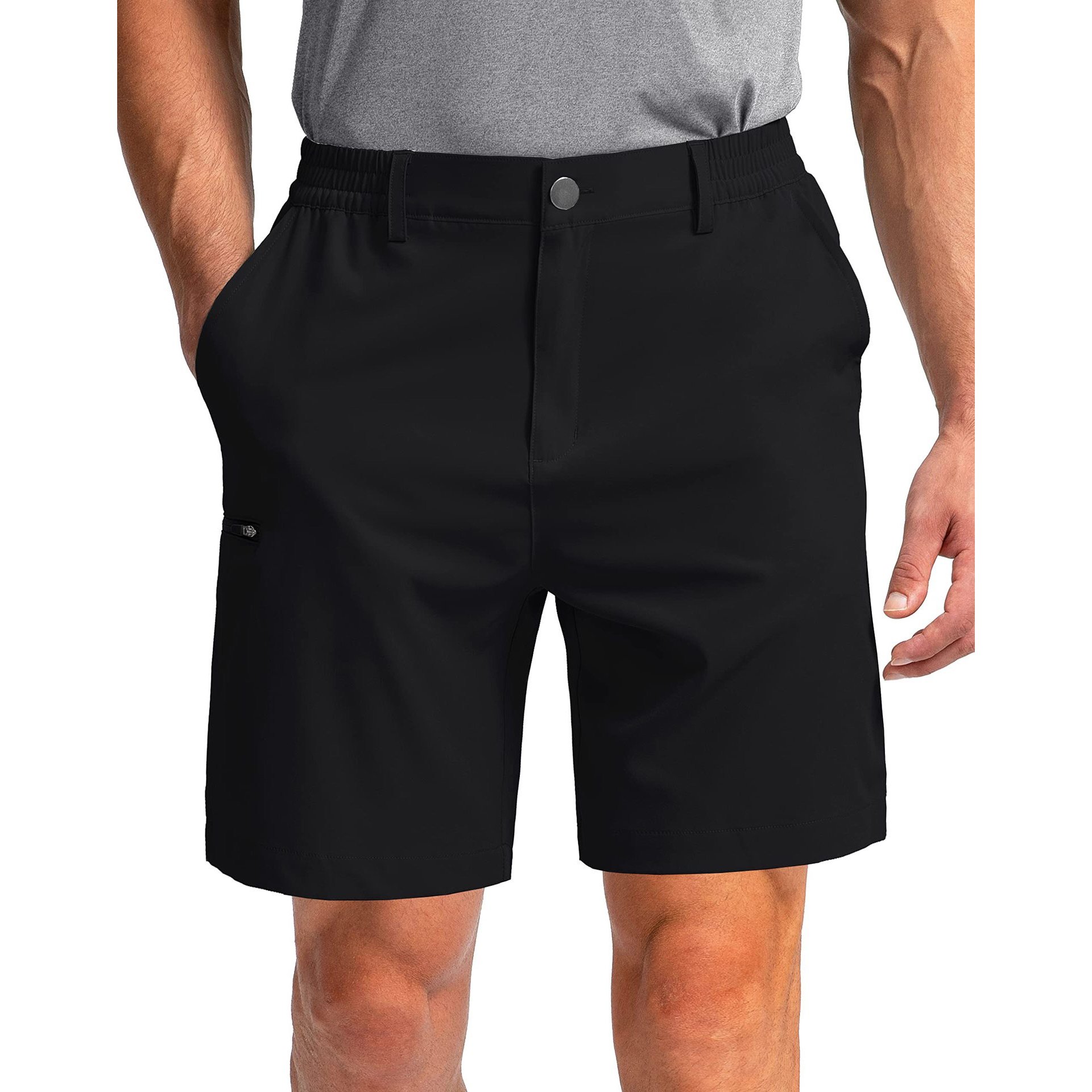 100% Polyester 6 pocket cargo shorts men half pants 5 inch elastic waist stretch hiking golf apparel shorts for men
