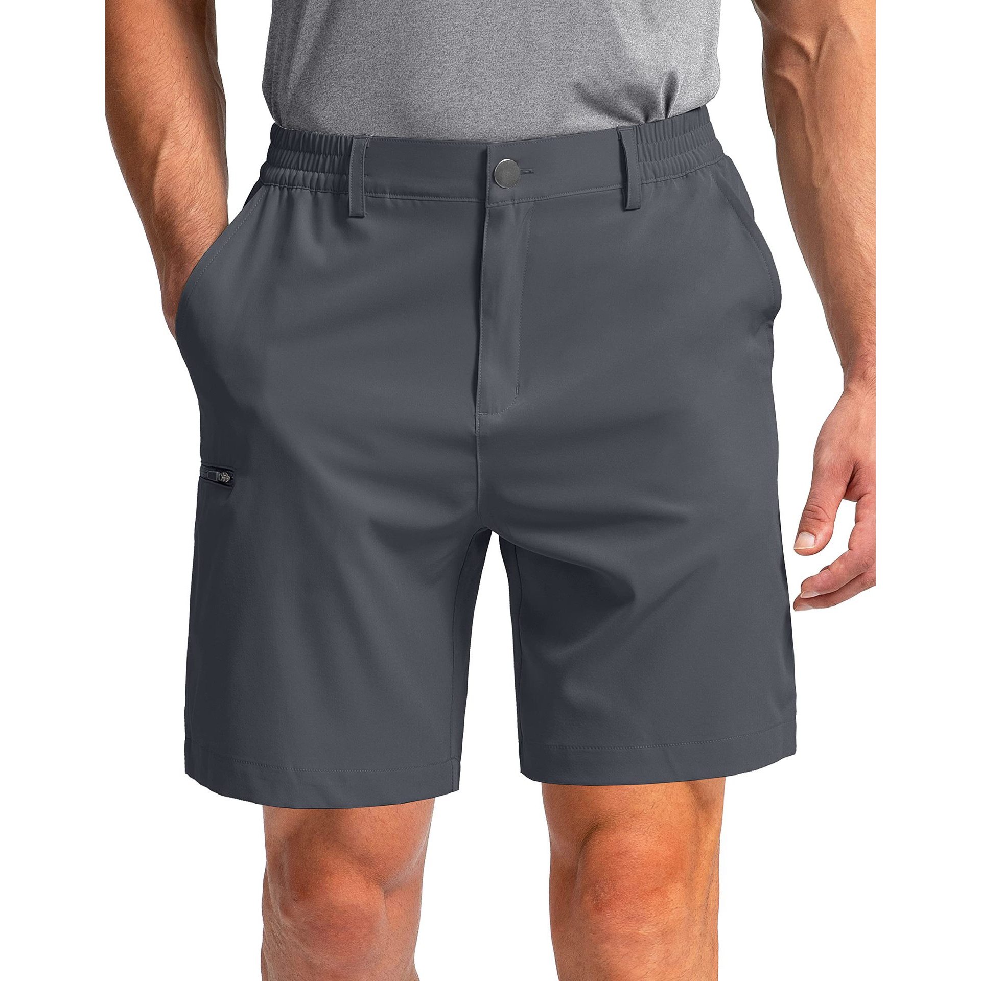 100% Polyester 6 pocket cargo shorts men half pants 5 inch elastic waist stretch hiking golf apparel shorts for men