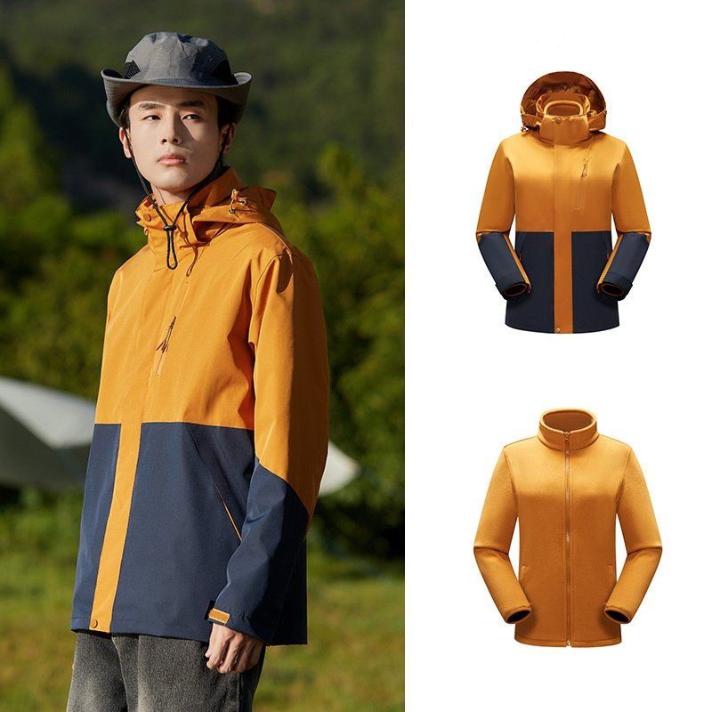Unisex Three-in-One Winter Jacket Outdoor Hiking Windproof Waterproof Heating Feature Zipper Warm Letter Fabric Couple Style
