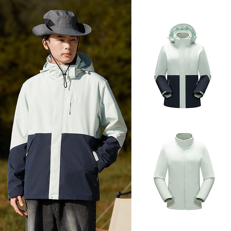 Unisex Three-in-One Winter Jacket Outdoor Hiking Windproof Waterproof Heating Feature Zipper Warm Letter Fabric Couple Style