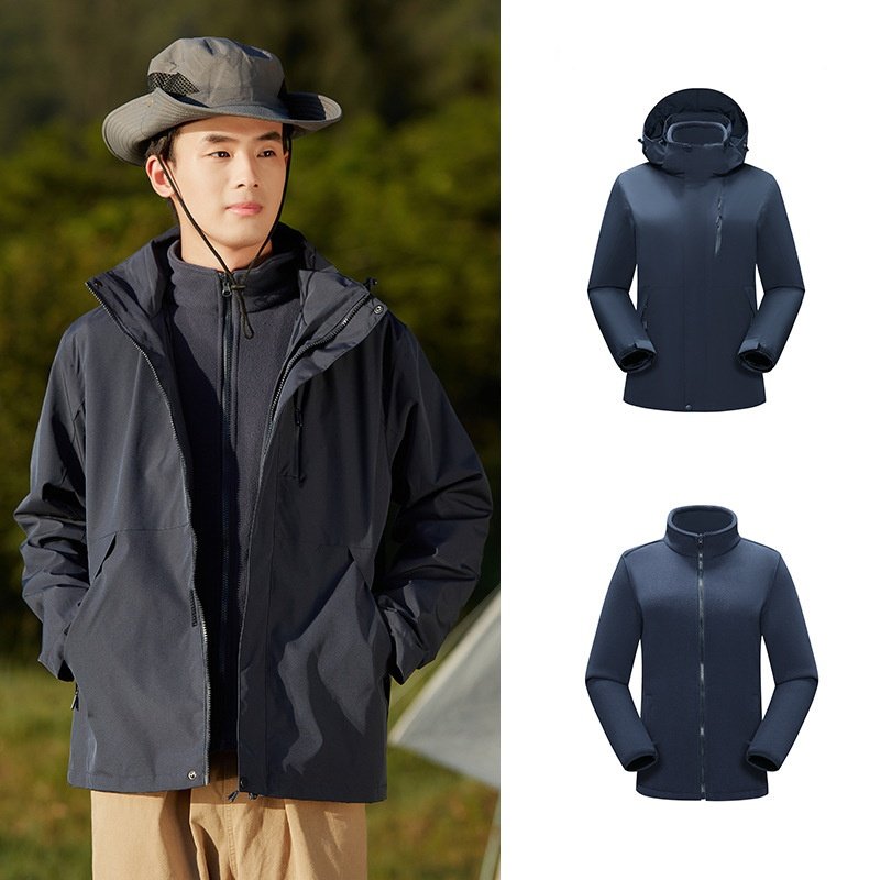 Unisex Three-in-One Winter Jacket Outdoor Hiking Windproof Waterproof Heating Feature Zipper Warm Letter Fabric Couple Style