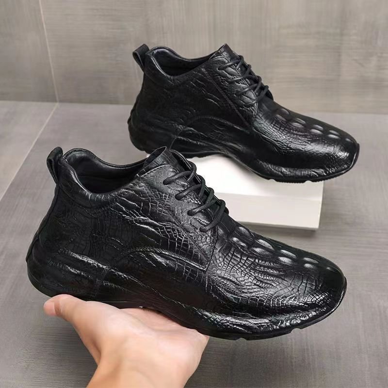 2024 Original new men's fashion crocodile design sneakers casual leather bag bottom inside increase men's casual shoes