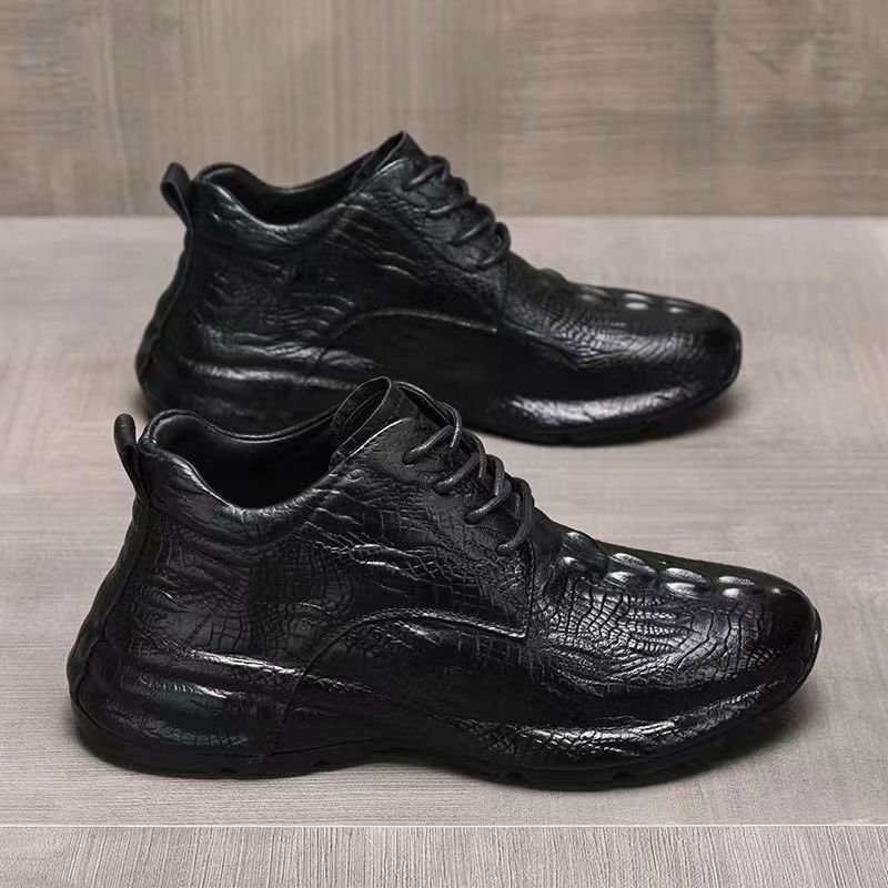 2024 Original new men's fashion crocodile design sneakers casual leather bag bottom inside increase men's casual shoes