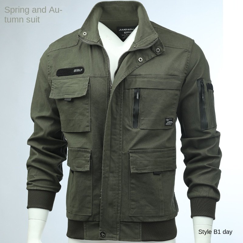 Workwear suit men's wear-resistant outdoor thickened multi-pocket construction site work clothes camouflage clothing wholesale