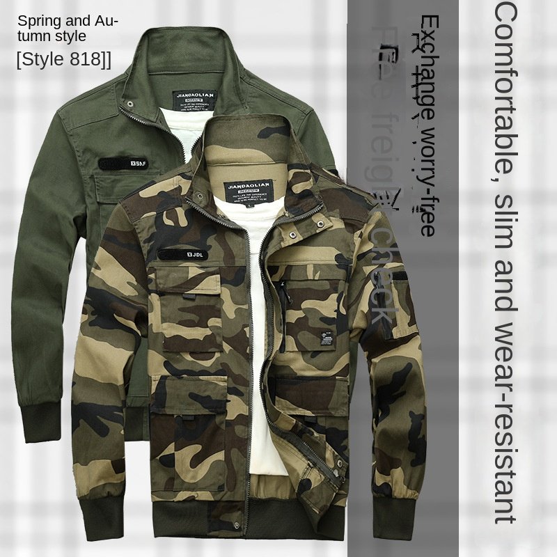 Workwear suit men's wear-resistant outdoor thickened multi-pocket construction site work clothes camouflage clothing wholesale