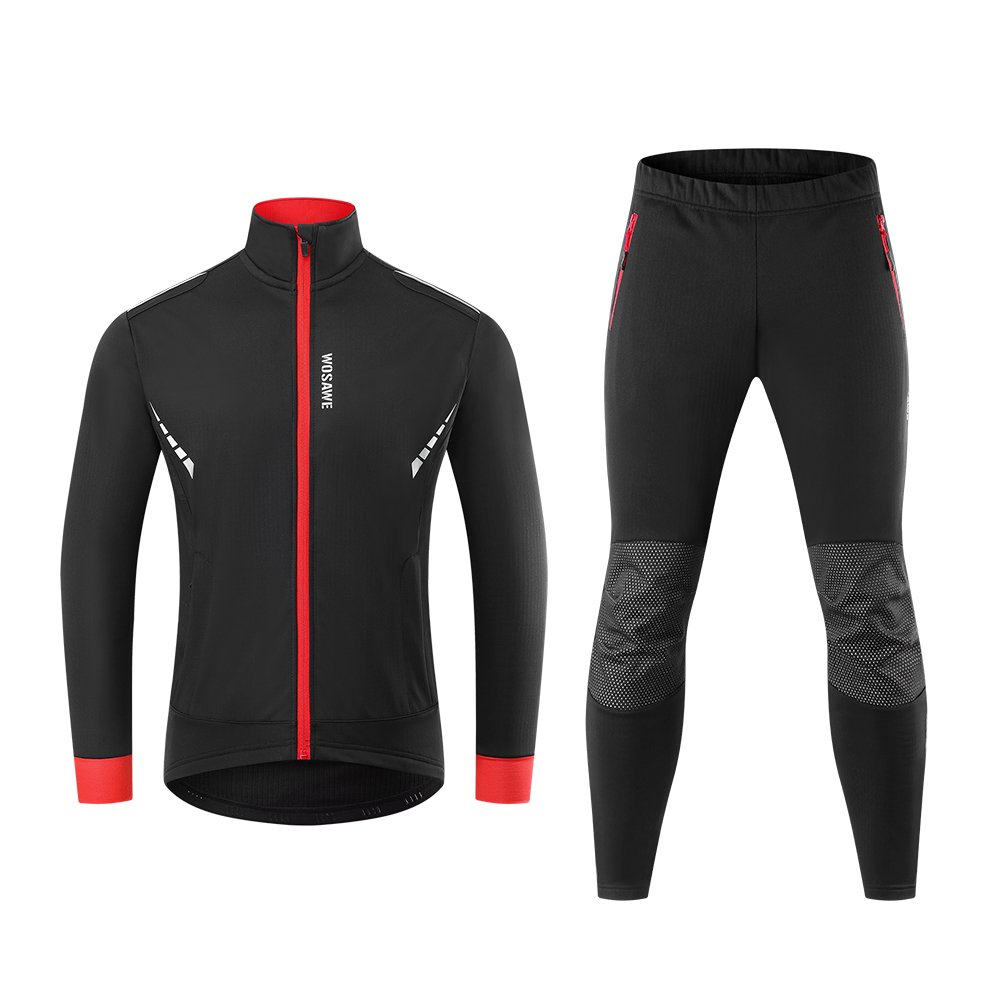 WOSAWE Mens Winter Cycling Suit Thermal Fleece Cycling Clothing Windproof Coat MTB Bike Pant and Jacket Sportswear Polyester