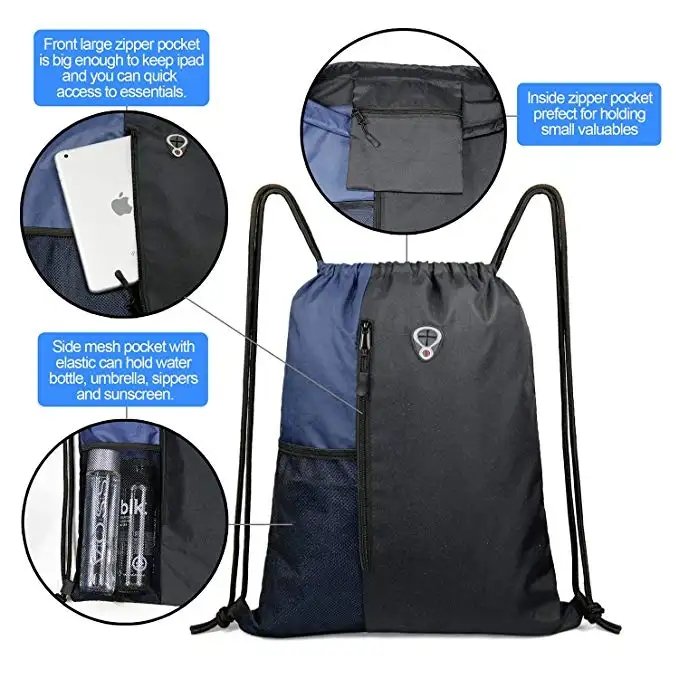 Custom Oxford Drawstring Backpack Sports Gym Bag for Women Men Large Size Bagpack With Zipper And Mesh Pockets Draw string Bags
