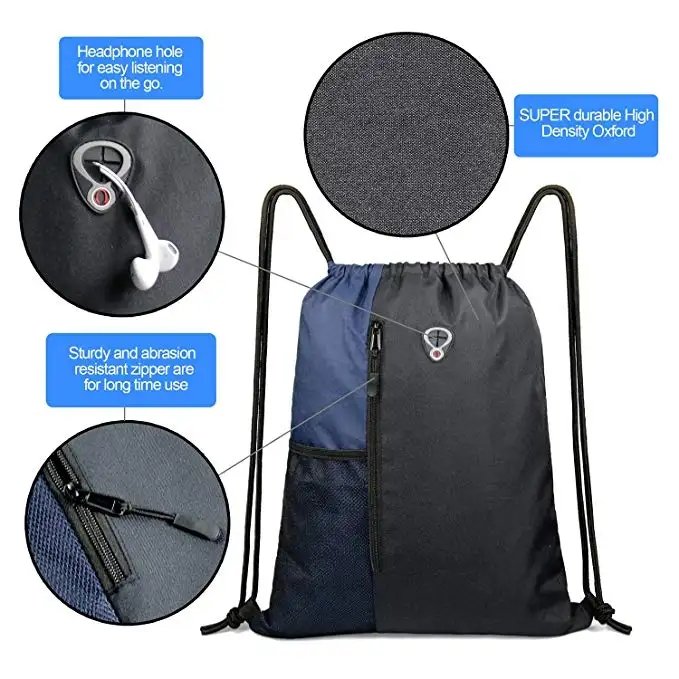 Custom Oxford Drawstring Backpack Sports Gym Bag for Women Men Large Size Bagpack With Zipper And Mesh Pockets Draw string Bags