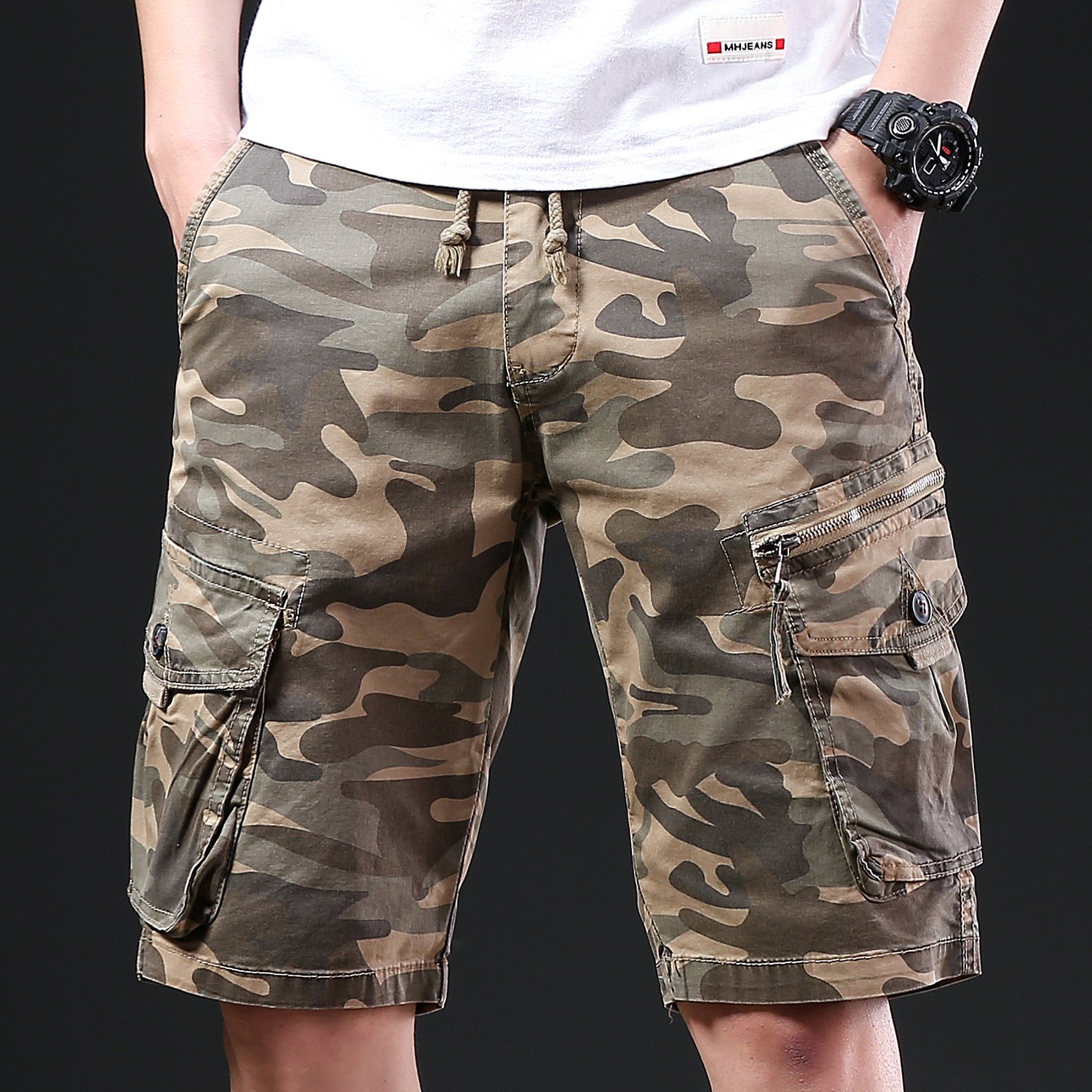 Cotton Canvas Men's Short pants Camouflage Training Trousers Hiking Hunting Worker Cargo Shorts Tactical Pants