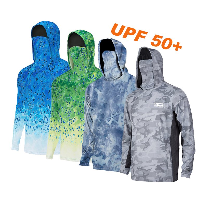 Customized Men's Camo Hoodie Outdoor Design Fishing Set Sunscreen Quick Drying Long Sleeve Face Protection Uv Fishing Hoodie
