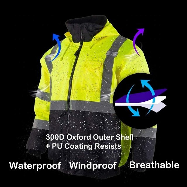 Customized Class 3 High Visibility Workwear Reflective Safety Winter Bomber Waterproof Hi Vis Jacket