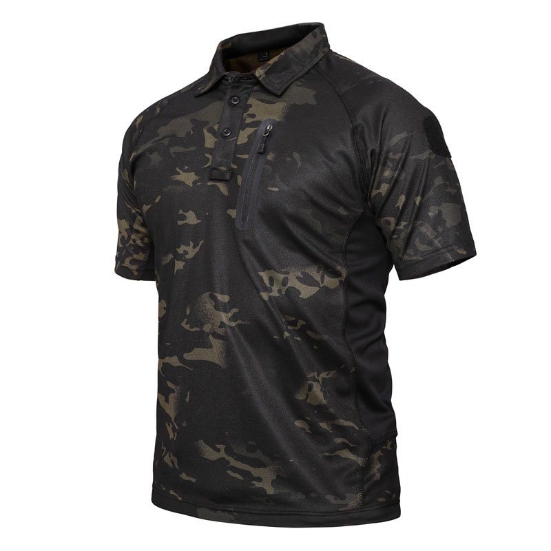 Men's Quick Dry Fabric Short Sleeve Polo Shirt Sport Tactical Shirt Hiking Hunting Outdoor Camouflage Training Polo Shirt
