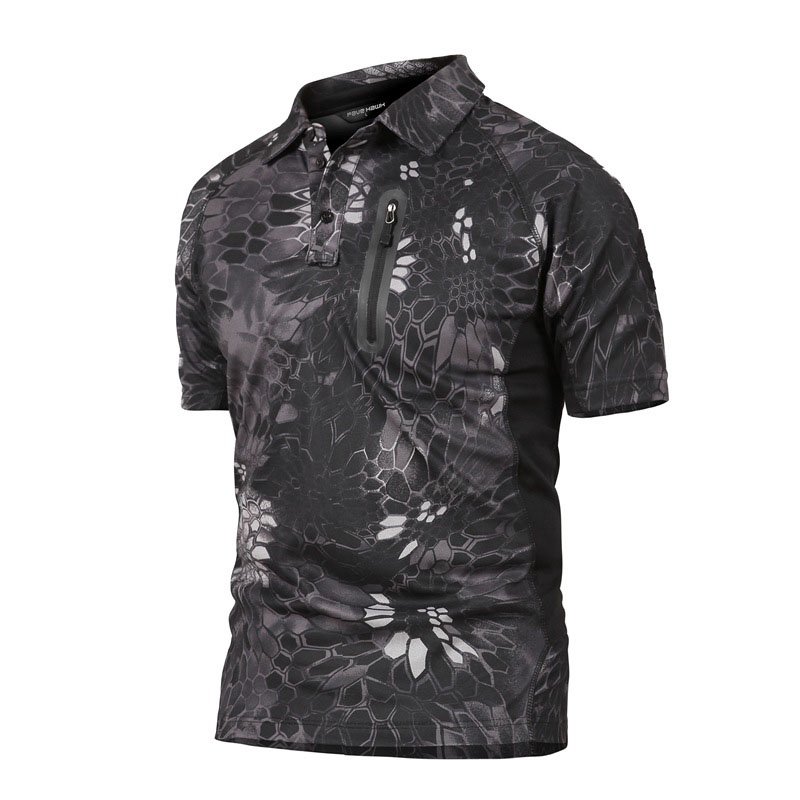 Men's Quick Dry Fabric Short Sleeve Polo Shirt Sport Tactical Shirt Hiking Hunting Outdoor Camouflage Training Polo Shirt