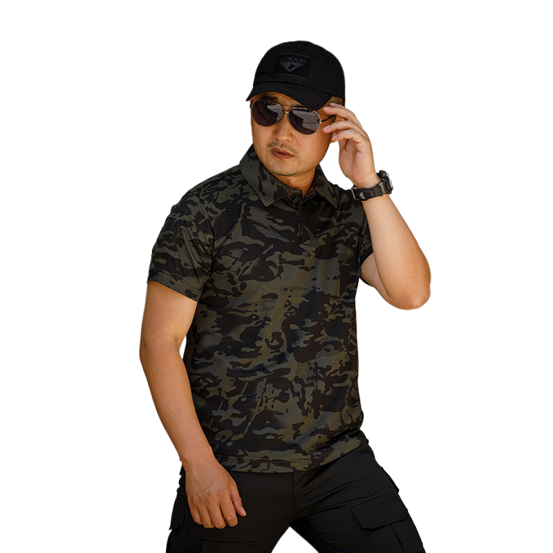 Men's Camouflage Breathable Fabric Short Sleeve Polo Shirt Sport Tactical Shirt Hiking Hunting Outdoor Training Polo Shirt