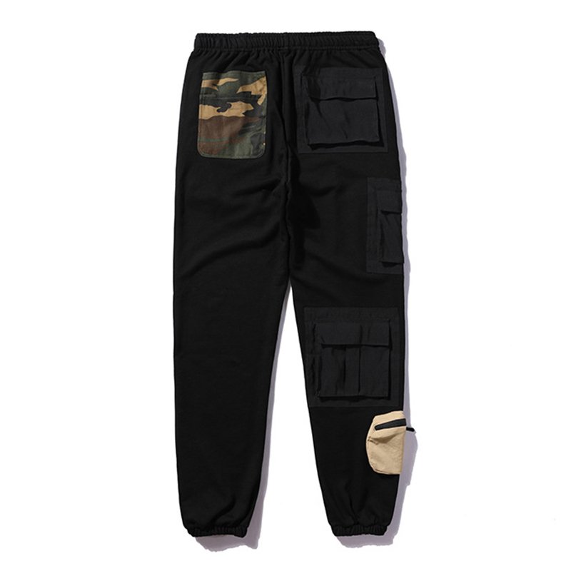 Men's hot seller multi-pocket cargo pants men's woven patchwork color bunched sports pants men's casual pants