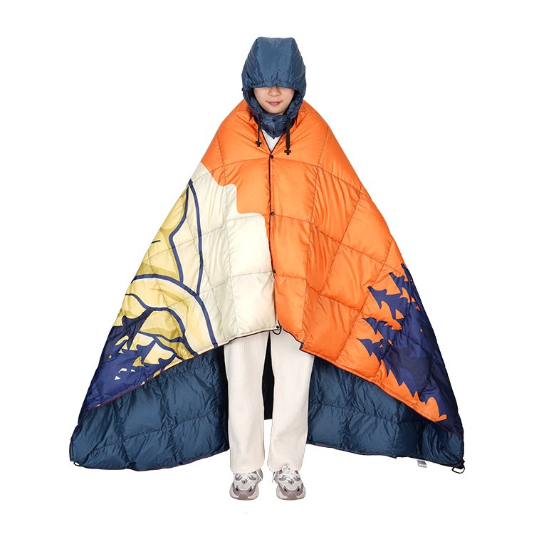 Winter Camping Hoodie Hooded Puffy Blanket,Wearable Honcho Cloak For Outdoor Travel
