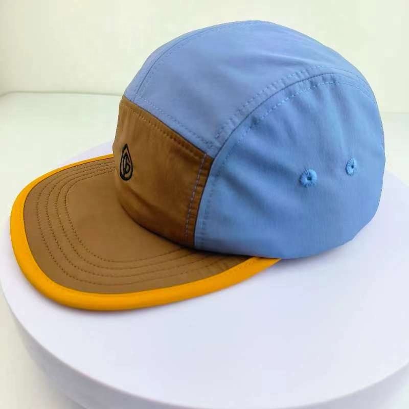 Embroidery foldable leisure quick dry camp cap custom nylon 5 panel camper climbing hiking outdoor hat
