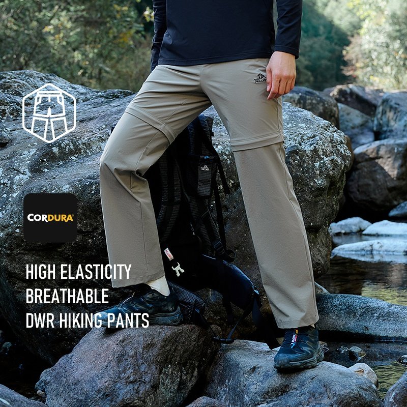 Pelliot Men's Spring Summer High Elasticity Durable Hiking Pants Outdoor Breathable DWR Climbing Trousers Detachable Pants