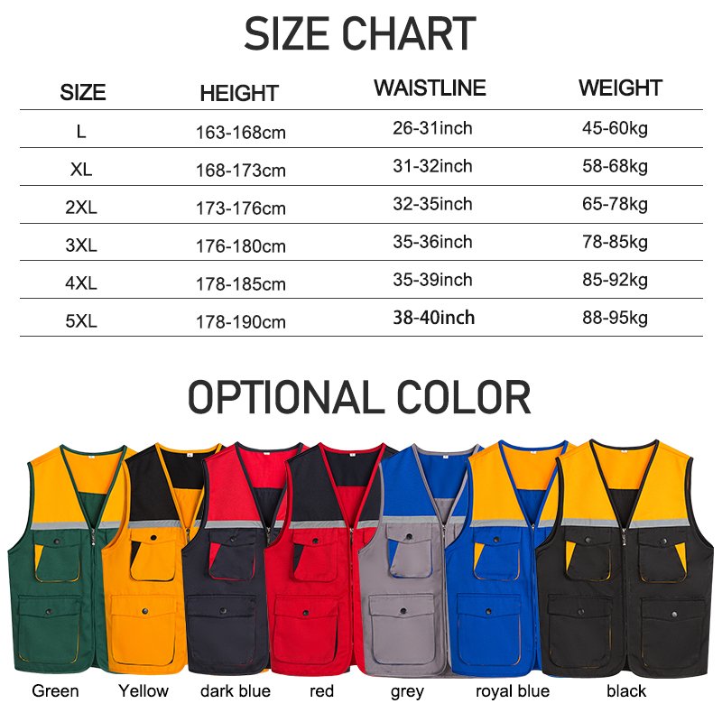 Custom Design Hunting Uniform with Pockets Photography Hiking Vest for Men Journalist Workwear Reflective Fishing Waistcoat