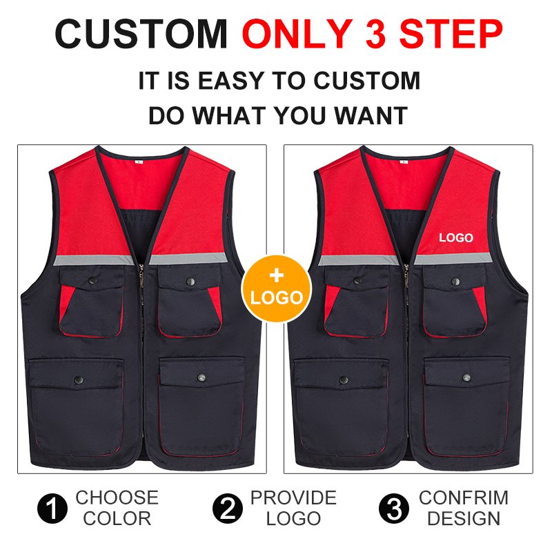 Custom Design Hunting Uniform with Pockets Photography Hiking Vest for Men Journalist Workwear Reflective Fishing Waistcoat