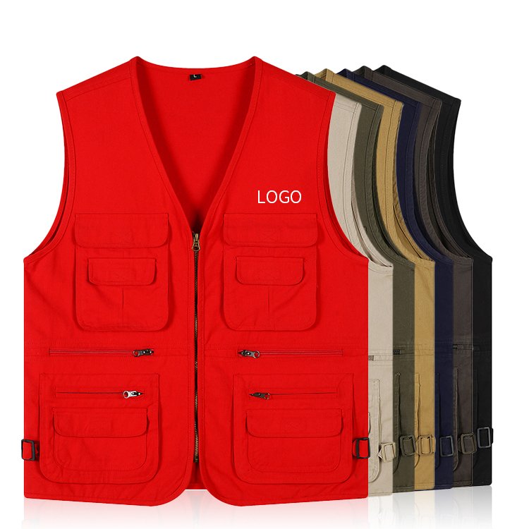 Highest quality custom 100% cotton men multi-pockets vest outdoor jackets fishing photography waistcoat