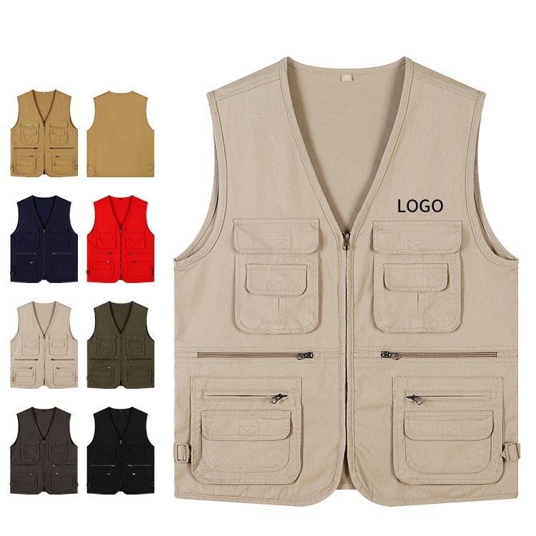 Highest quality custom 100% cotton men multi-pockets vest outdoor jackets fishing photography waistcoat