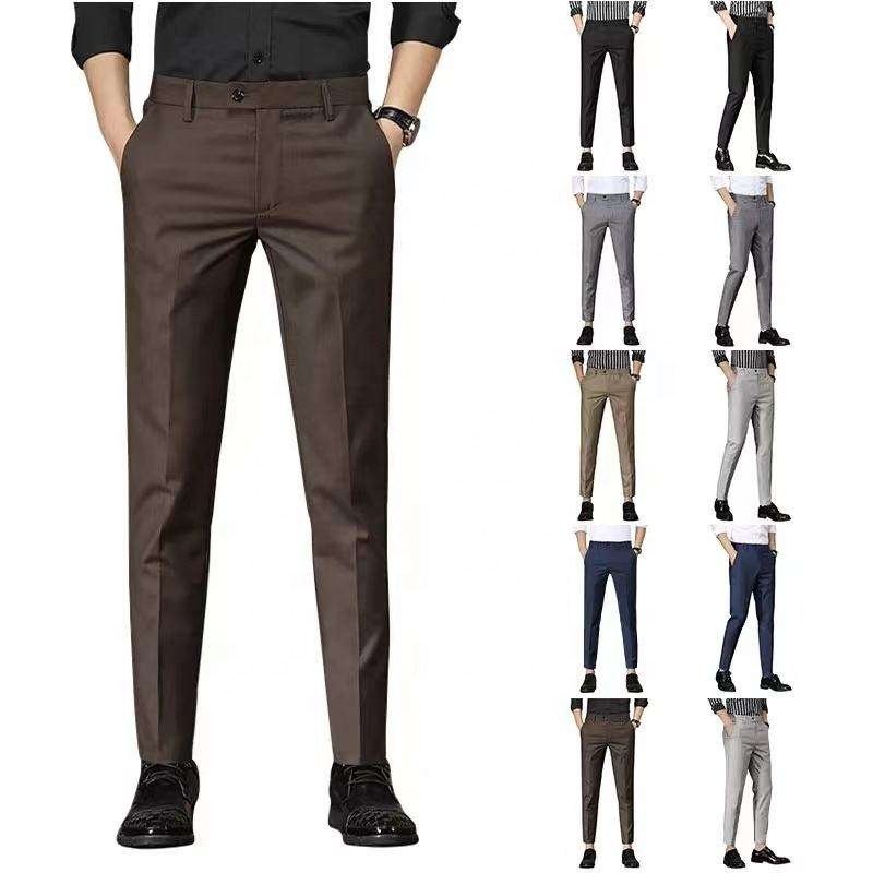 Mens Dress Pants Slim Fit Solid Color Skinny Trousers Classic Business Casual Wedding Suit Pants