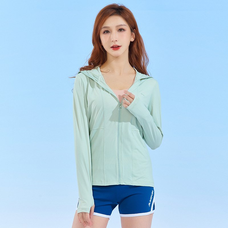 New summer outdoor hiking sunscreen clothing sports leisure hooded ice silk ultra-thin fitness yoga clothing