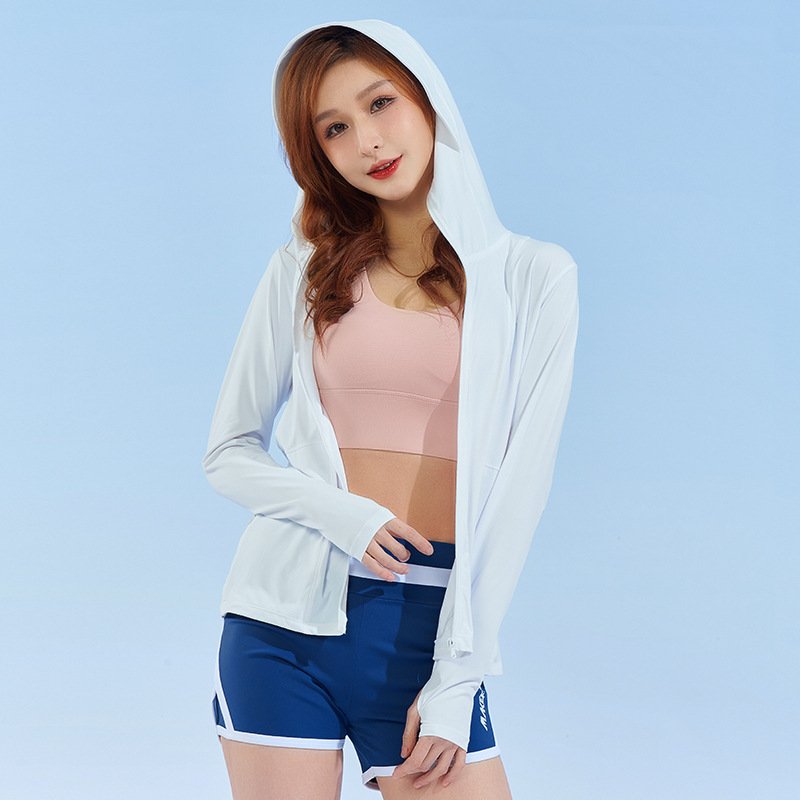 New summer outdoor hiking sunscreen clothing sports leisure hooded ice silk ultra-thin fitness yoga clothing