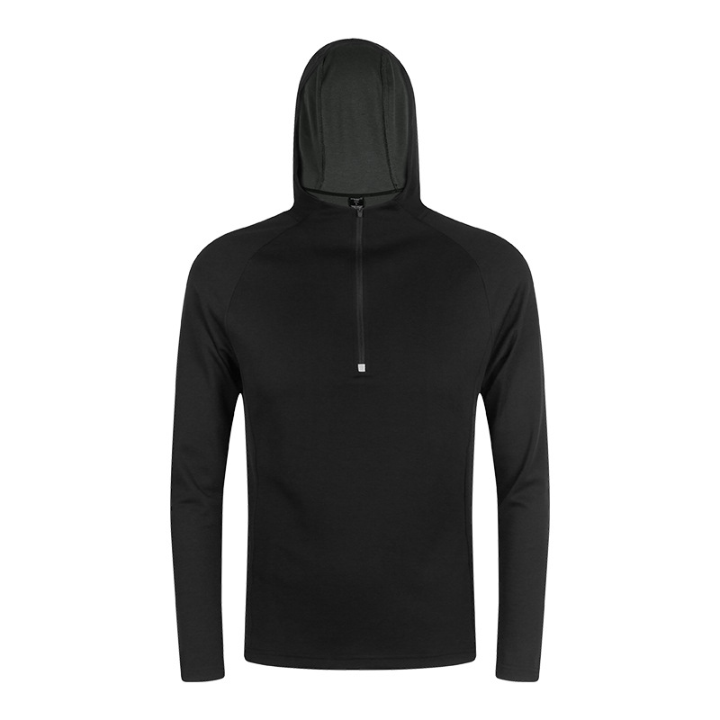 Men's Autumn New Half Zip Long Sleeve Hooded Pullover Outdoor Sports Running Knitted T-shirt for Hiking