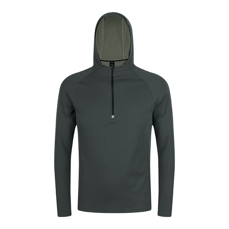 Men's Autumn New Half Zip Long Sleeve Hooded Pullover Outdoor Sports Running Knitted T-shirt for Hiking