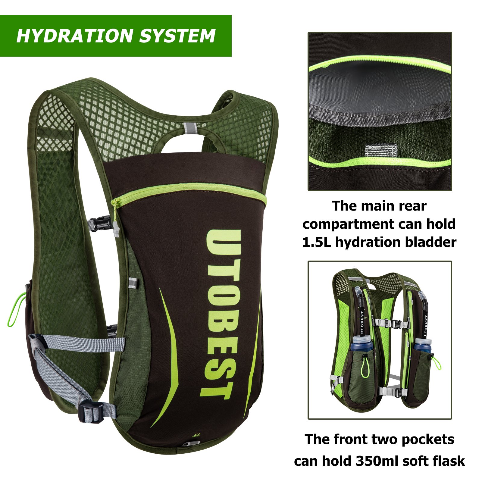 UTOBEST Customized 5L Lightweight Hiking Backpack Vest Bag With Hydration System For Men And Women