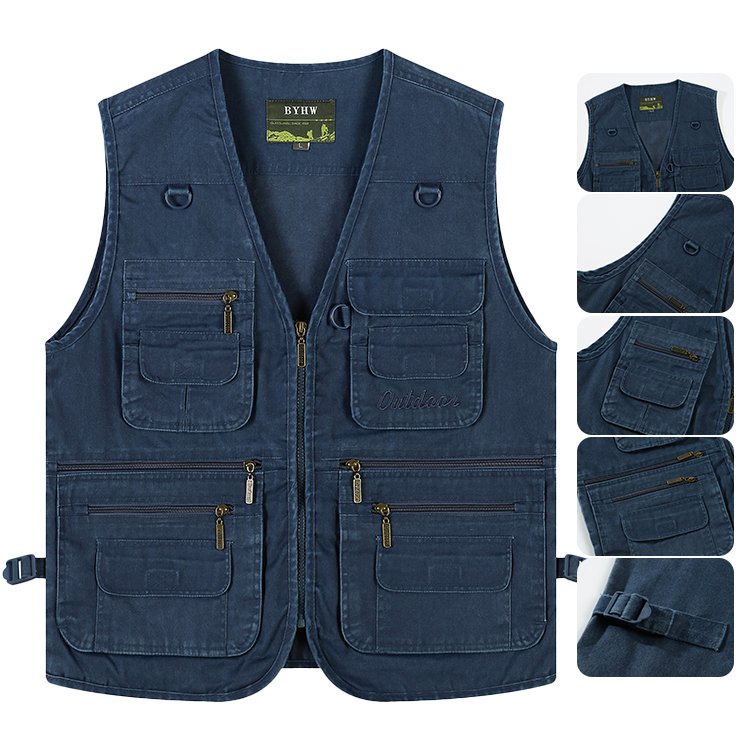 High Quality Custom Logo Men's Multi Pockets 100% Cotton Cargoes For Hiking Camping Woking Vest