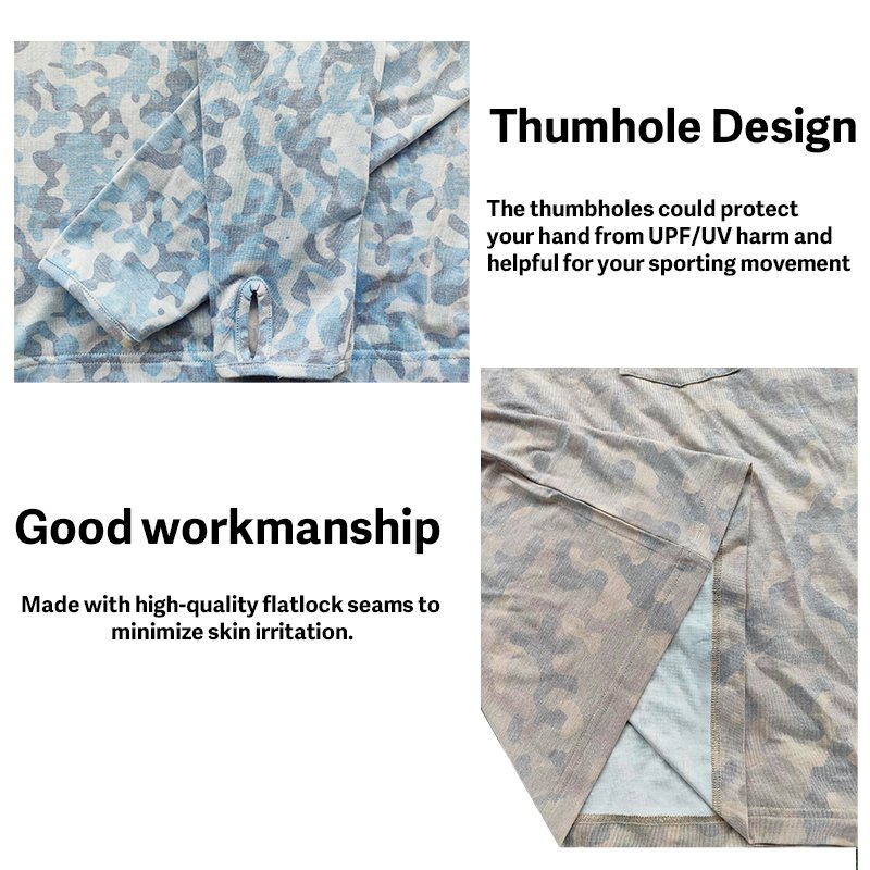 Custom Bamboo sublimation upf50 sun protection blank long sleeves camo fishing hoodies for Running Workout Hiking