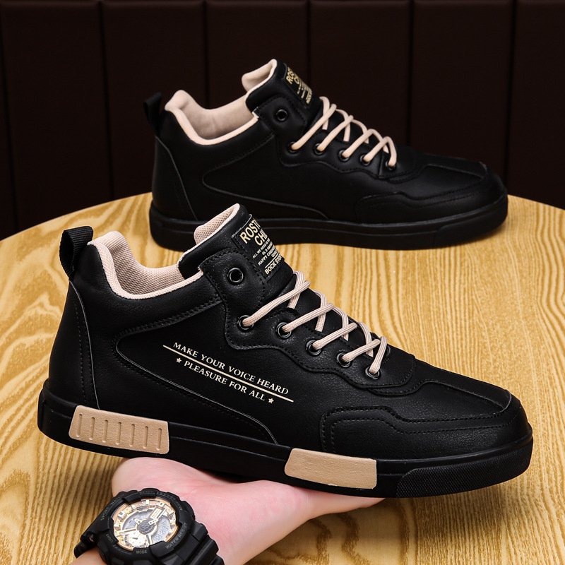 2024 new fashion men's PU leather casual board shoes soft soles comfortable non-slip men's work shoes casual outdoor shoes