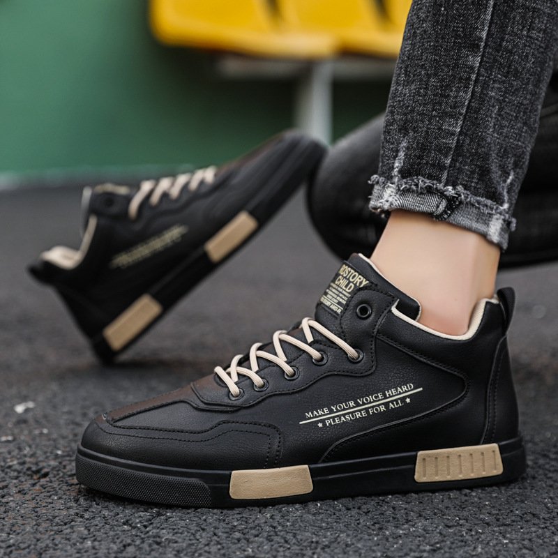 2024 new fashion men's PU leather casual board shoes soft soles comfortable non-slip men's work shoes casual outdoor shoes