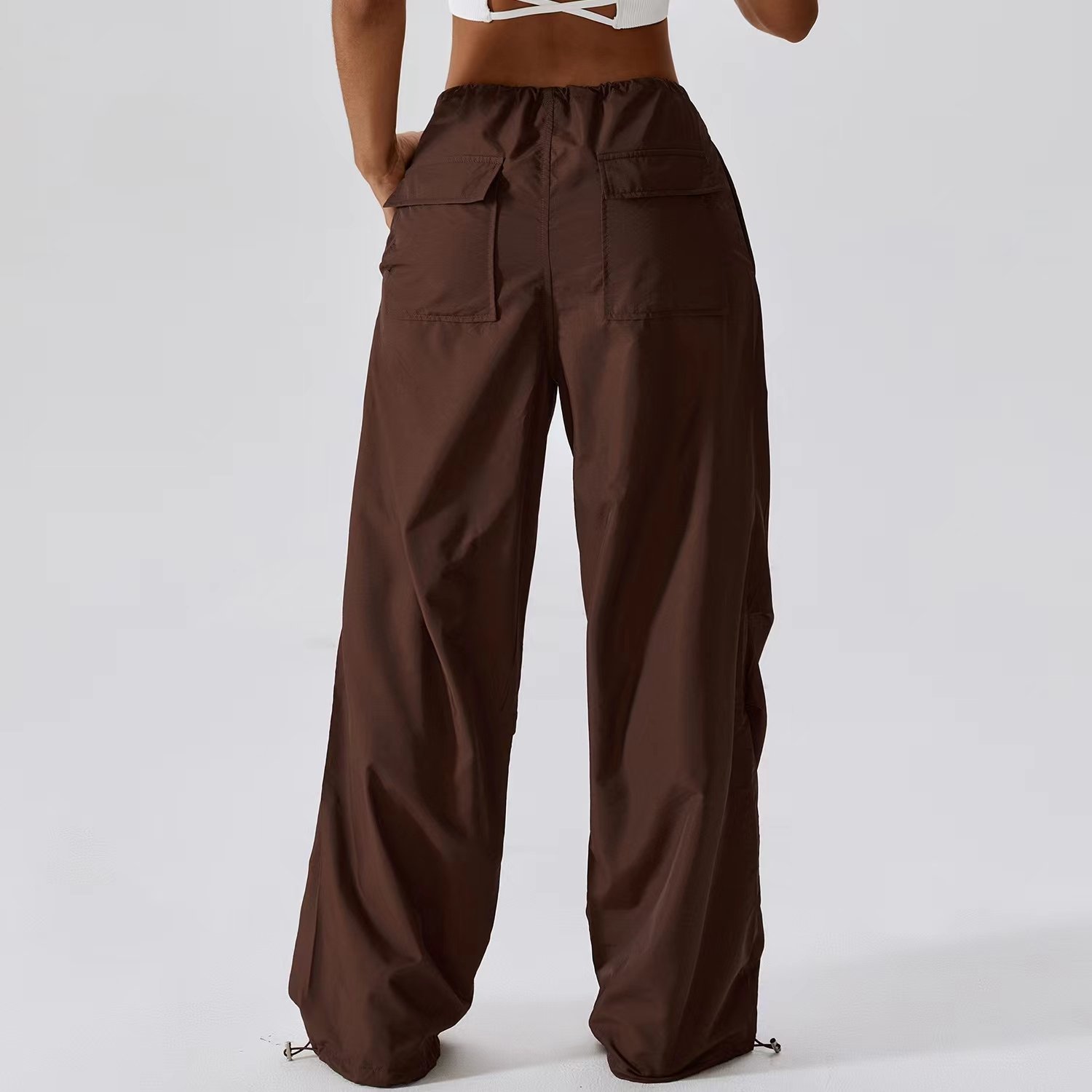 Summer high waist quick dry sports trousers women's leggings American loose straight casual pocket overall trousers