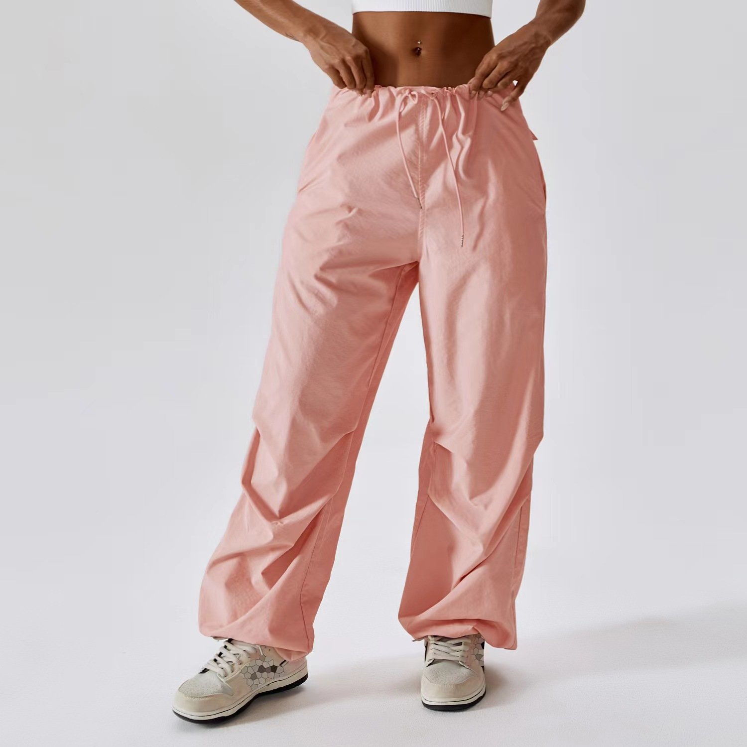 Summer high waist quick dry sports trousers women's leggings American loose straight casual pocket overall trousers