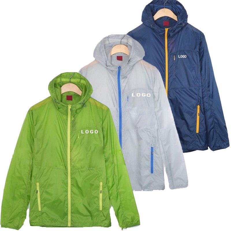 Custom Logo Summer Thin Lightweight Quick Dry Breathable Sport Sun Protection Outdoor Hooded Men's Windbreak Jacket
