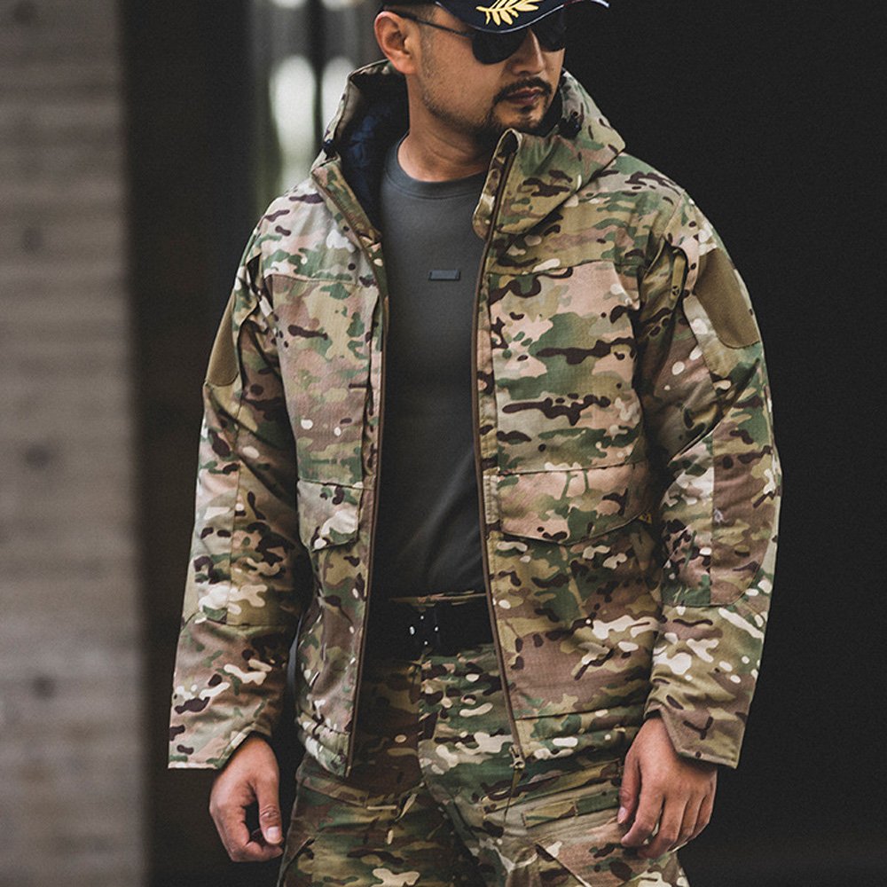 Men's Hunting M65 Tactical Jacket Waterproof Softshell Fleece Lined Cotton Clothing Camouflage Outdoor Hiking Fishing Coat