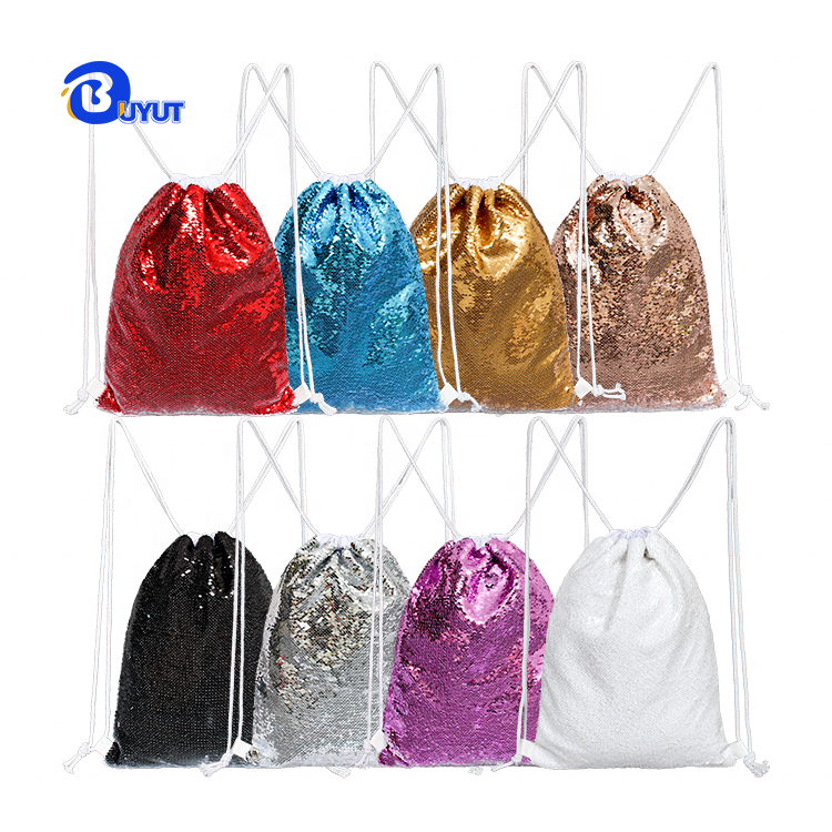 Wholesale Fashion Mermaid Sequin Drawstring Backpack Reversible Two Colors Sequin Drawstring Bags for Dye Sublimation