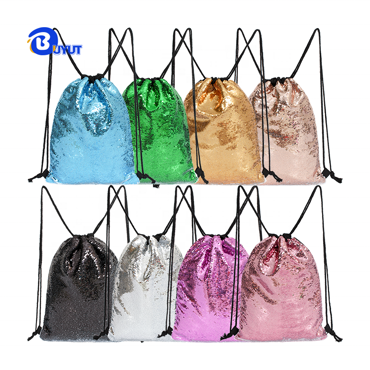 Wholesale Fashion Mermaid Sequin Drawstring Backpack Reversible Two Colors Sequin Drawstring Bags for Dye Sublimation