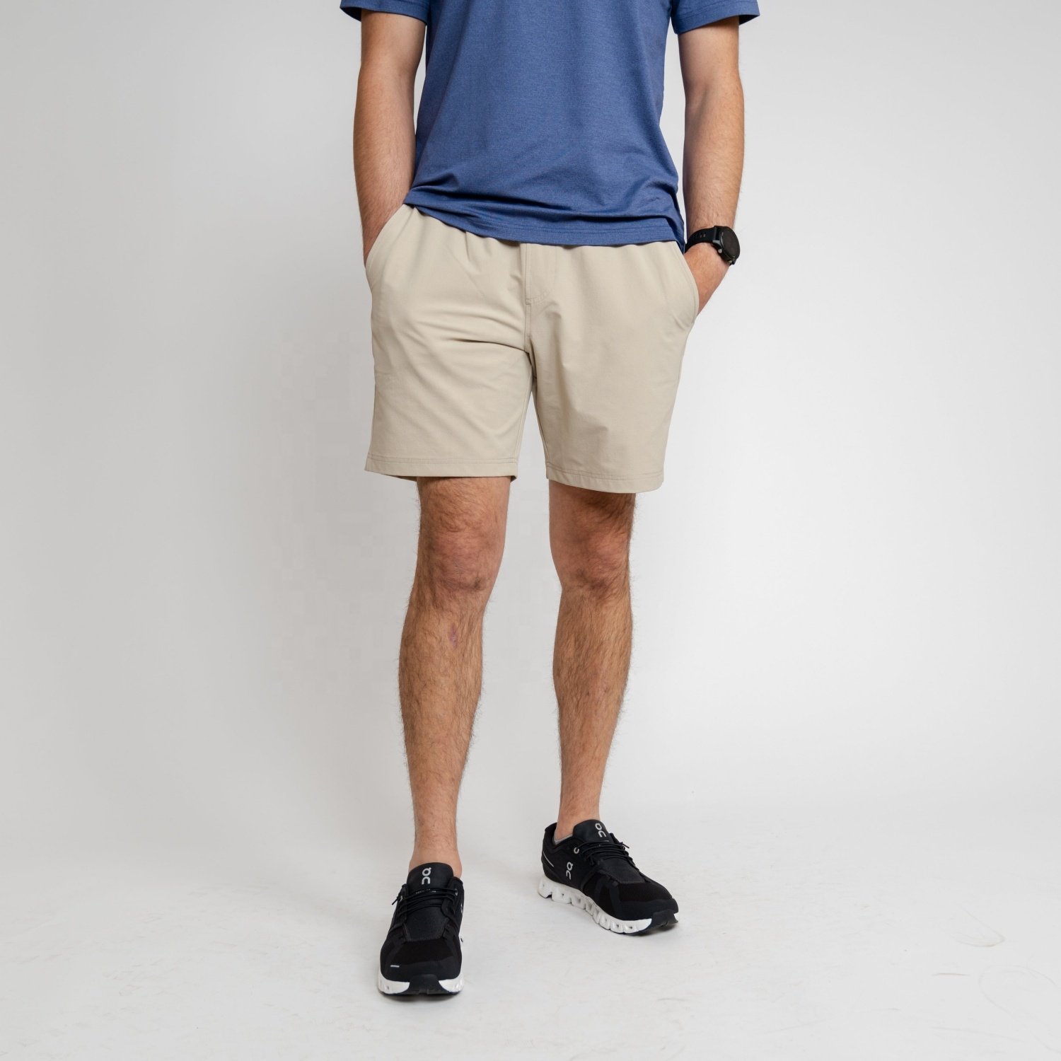 100% Polyester 6 pocket cargo shorts men half pants 8 inch elastic stretch hiking golf apparel shorts for men