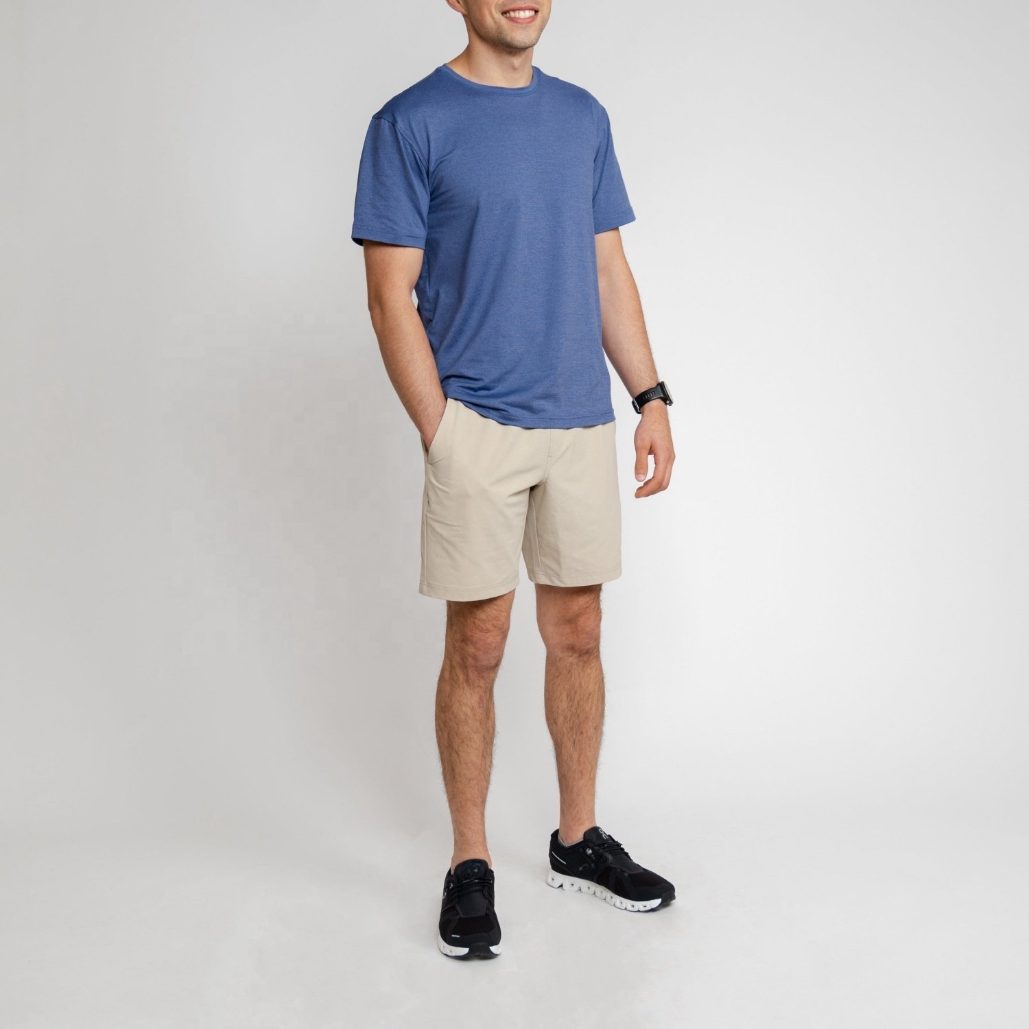 100% Polyester 6 pocket cargo shorts men half pants 8 inch elastic stretch hiking golf apparel shorts for men