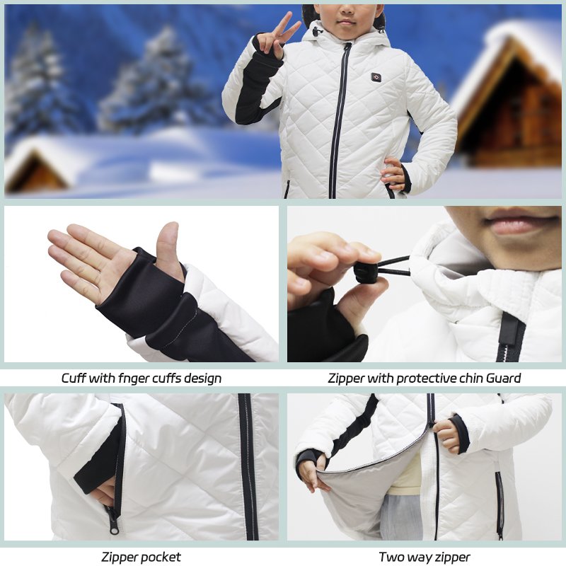 Intelligent 5V Electric Temperature Control Winter Warm Hooded Puffer Kid Heated Jacket for Men and Children Heated Clothing