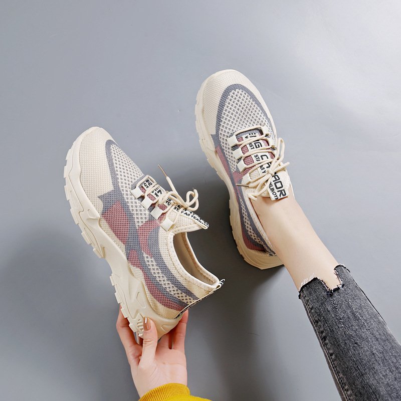 2024 Original women's brand new design casual shoes women's net surface breathable lightweight running thick sole sneakers