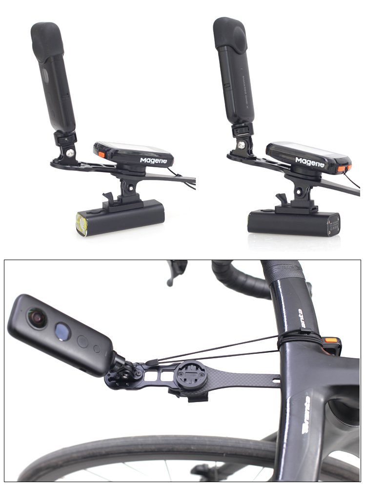 Carbon fibre-coded stand, extended panel, film insta 360 X2 X3 motion camera on the spot and set up Gopro cycling parts for the road bike